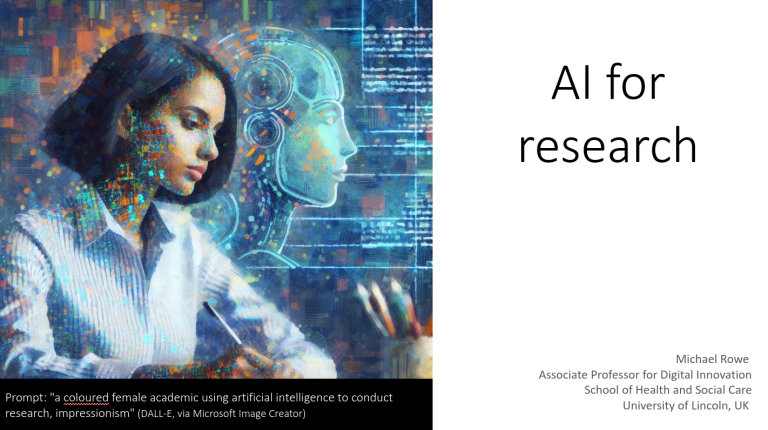 Title slide of a presentation on the topic of AI for research