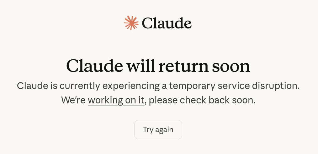 Screenshot of the Claude status page during the March 2026 outage — the disruption that revealed what AI dependency in practice looks like when you can no longer plan your work