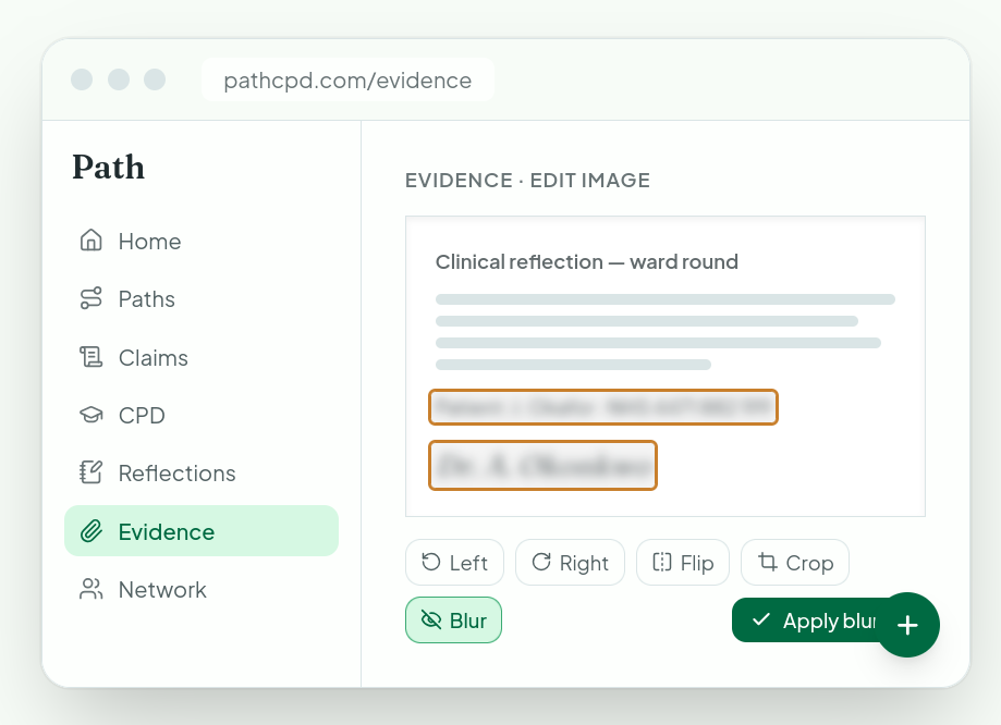 Redacting a name in the browser before evidence is uploaded