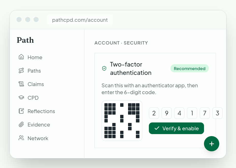 Two-factor authentication, set up in account settings