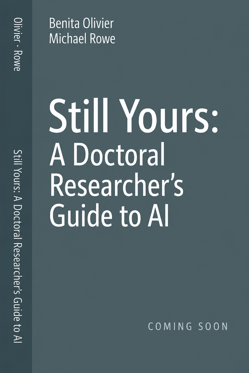 Still Yours: A Doctoral Researcher's Guide to AI — cover mockup, Benita Olivier and Michael Rowe